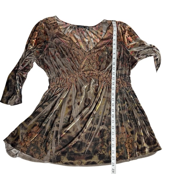 Apt 9 XL 1X Velvety Sequin Long Sleeve Boho Moroccan Print Babydoll V Neck Y2K - Picture 8 of 10